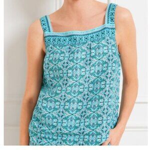 EUC Linen Square Neck Shell - Oval Medallion, sz M